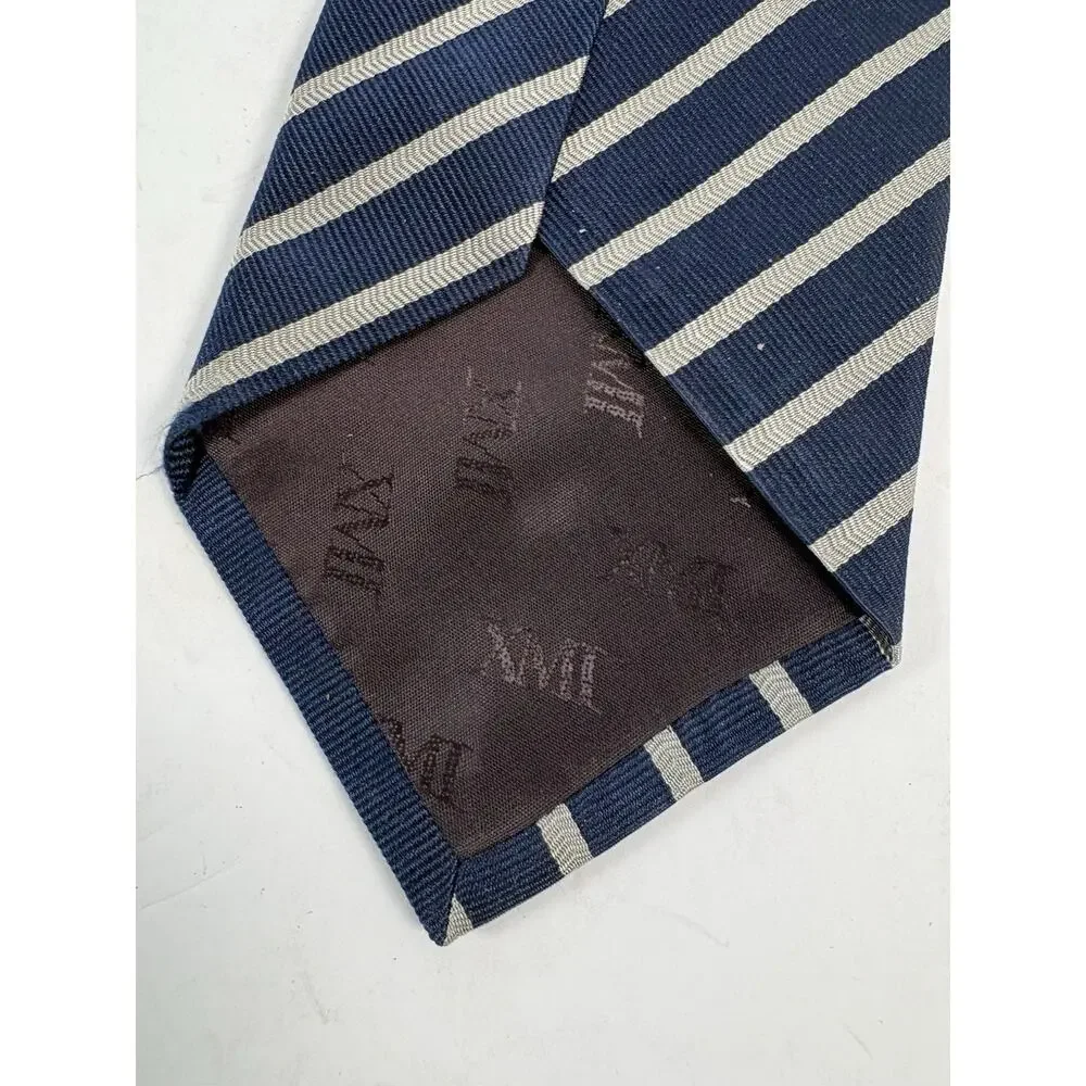 XMI Nordstrom Mens Silk Tie Navy Blue Silver Stripe Hand Sewn USA Necktie